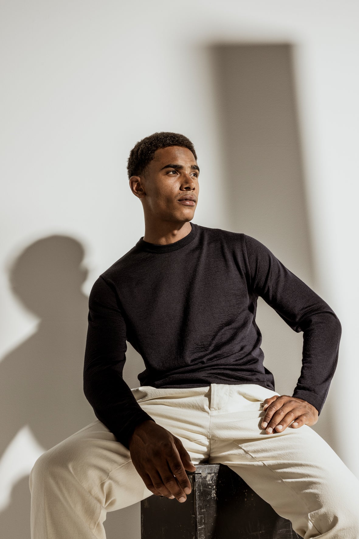 Rundhalspullover aus extrafeiner Merino-Seide, Regular Fit