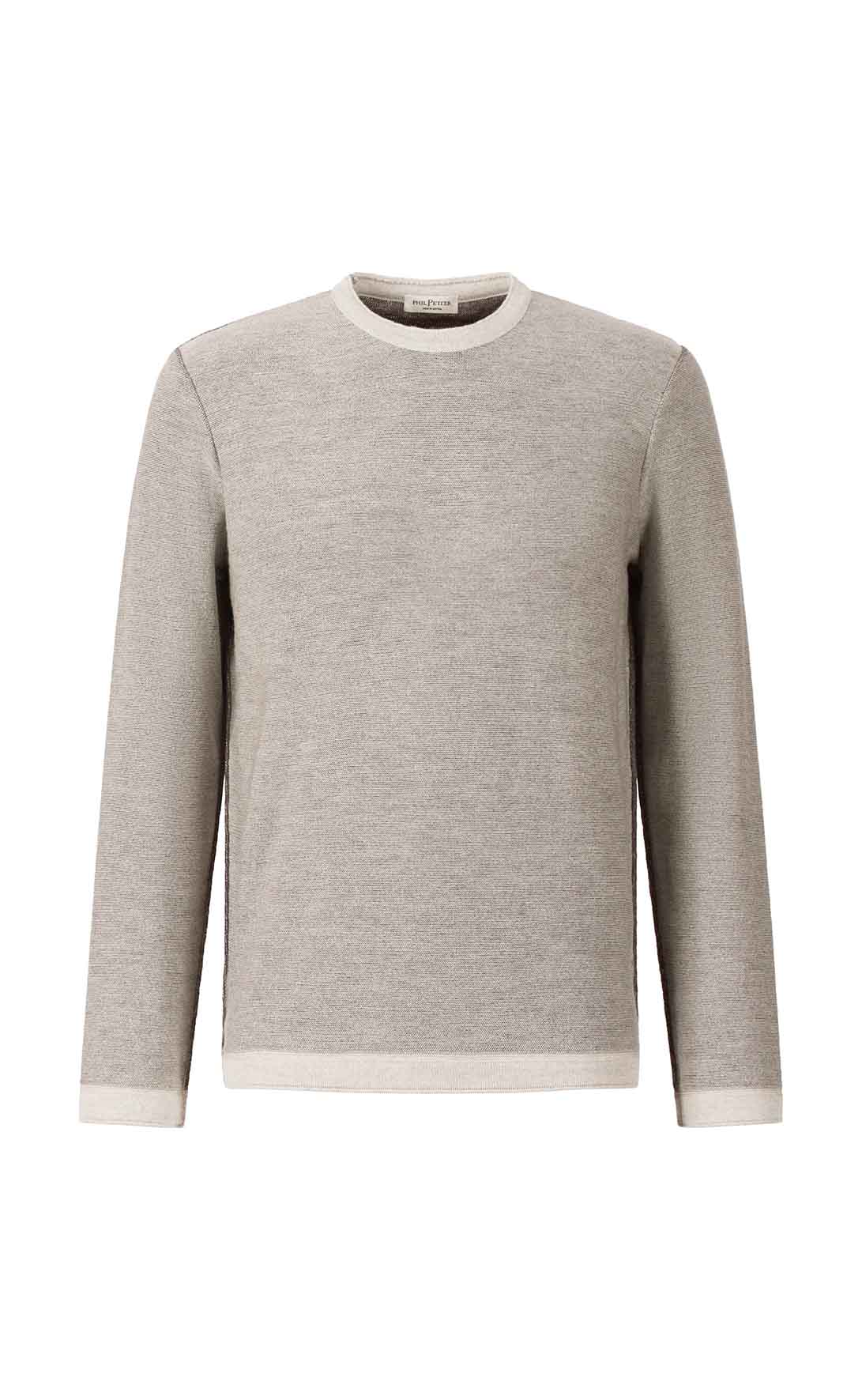 Lightweight double-face sweater: merino wool on the outside, cotton on the inside, relaxed fit