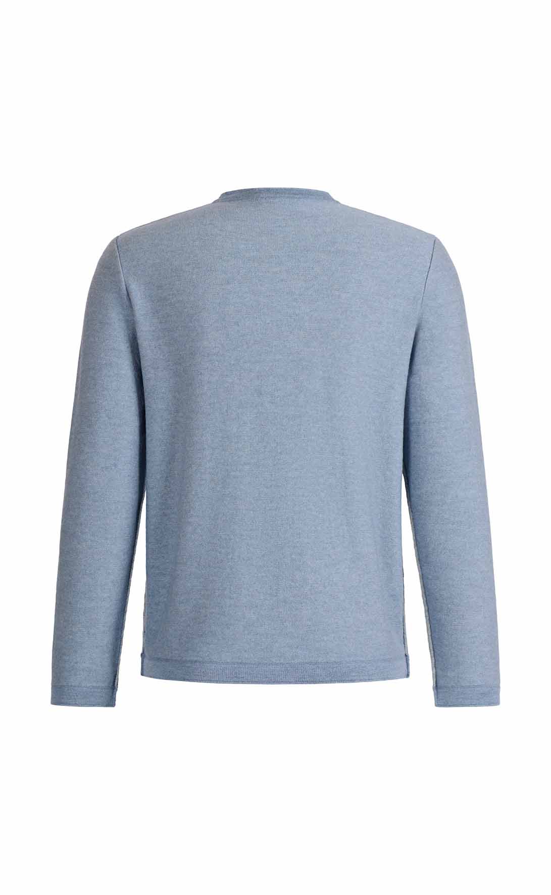 Lightweight double-face sweater: merino wool on the outside, cotton on the inside, relaxed fit