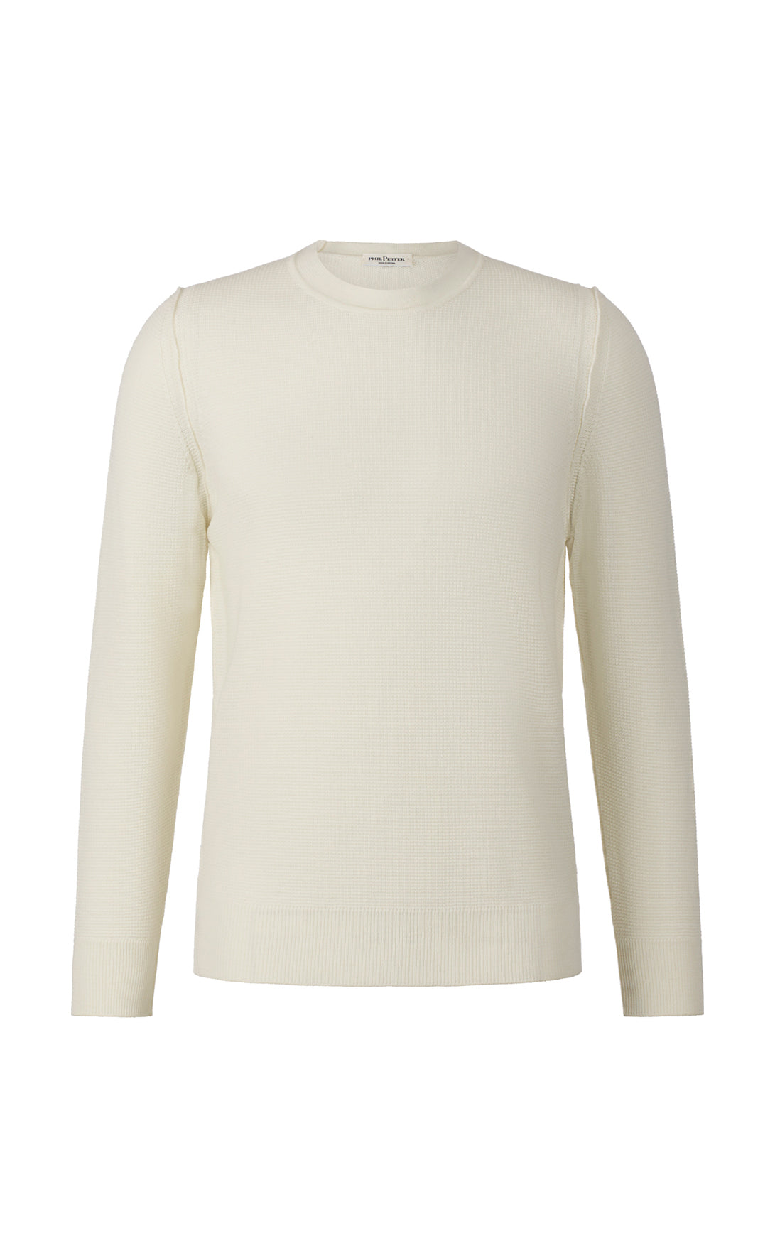 Elegant crew-neck sweater in a subtle waffle texture made from the finest merino wool