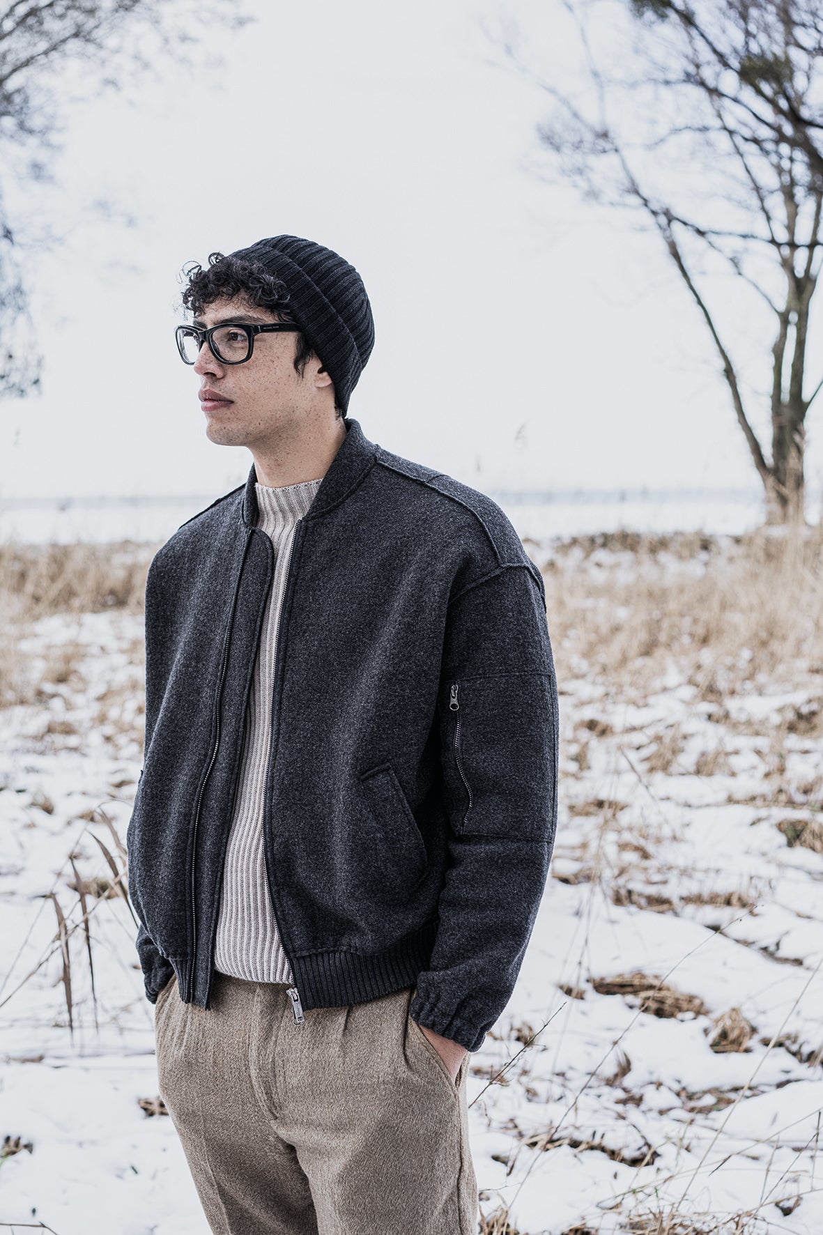 Bomberjacke aus feinem Merino-Wollwalk