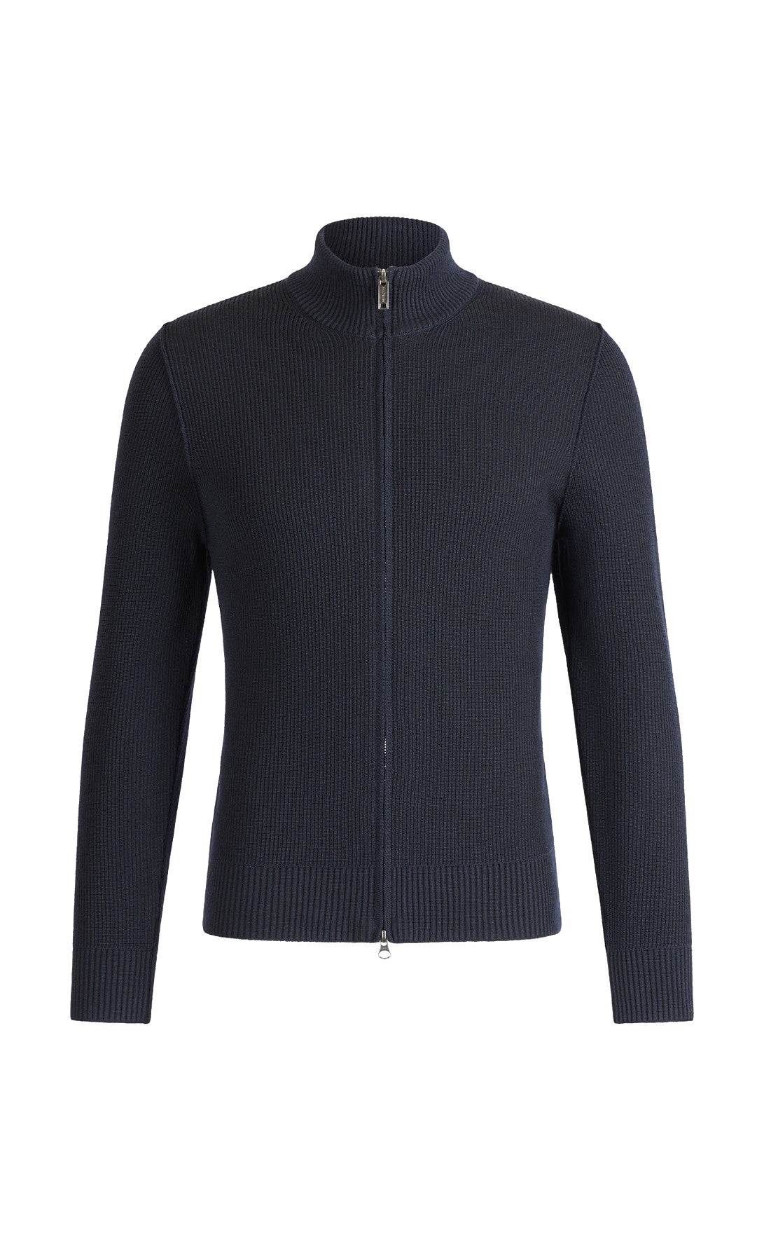 Sportliche Zippjacke aus 2-färbiger Rippe, 100% Merino, relaxed fit