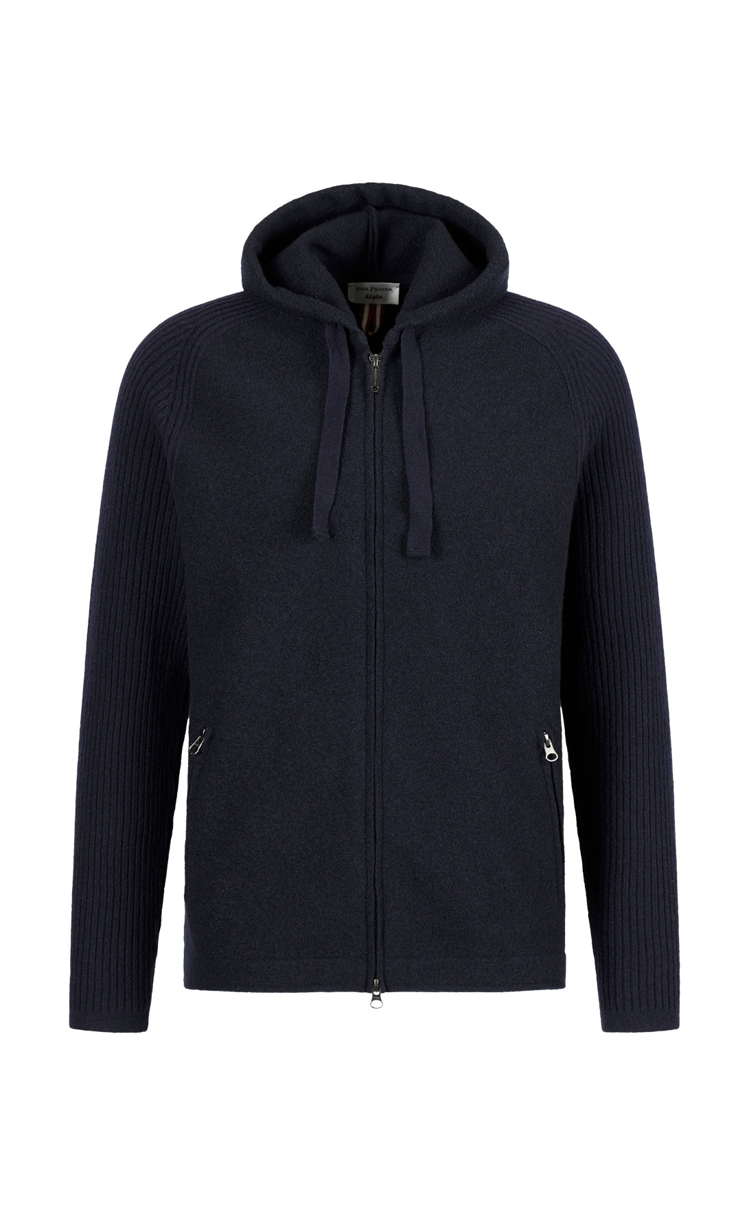 Hybrid-Kapuzenjacke aus Walk und Rippenstrick aus feinster Merinowolle, relaxed fit