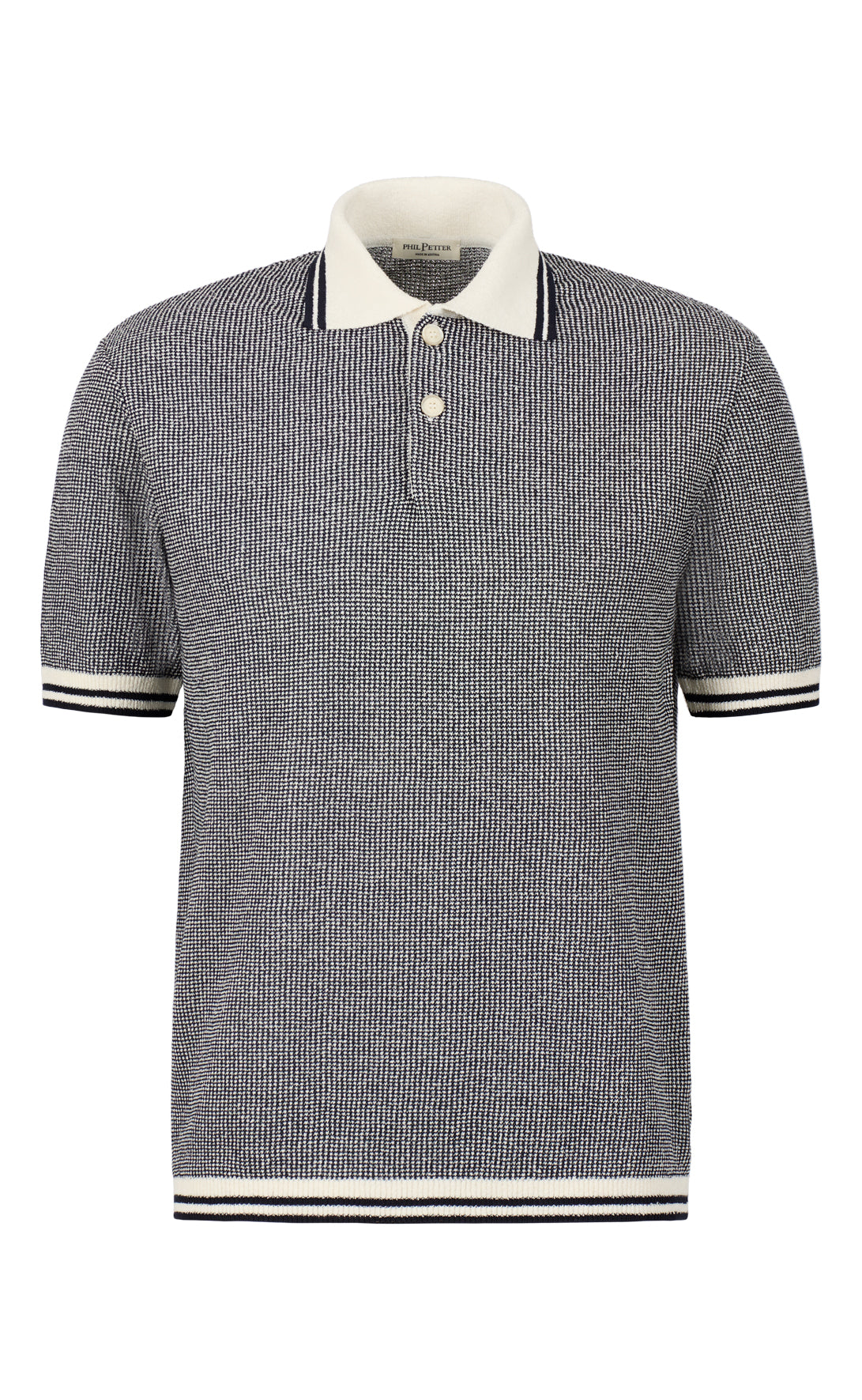 Polo shirt in piqué knit made of cotton bouclé, short sleeve, regular fit