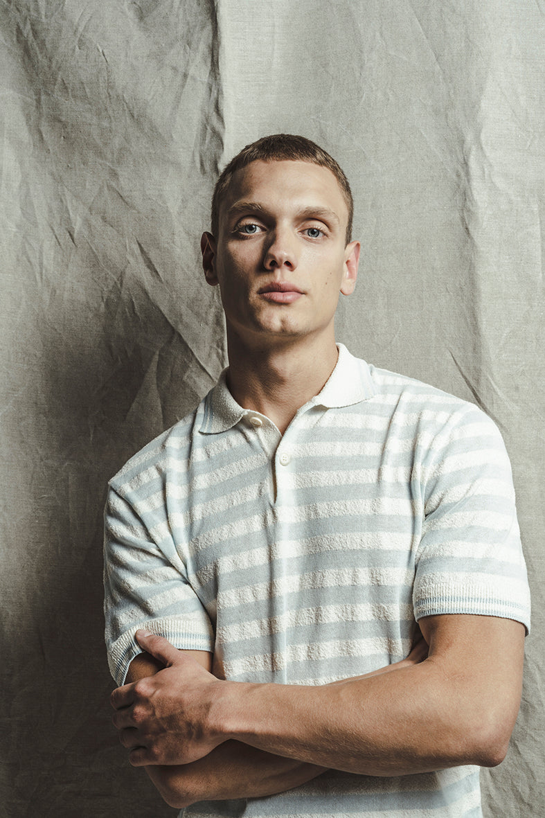 Polo-Strick-Shirt aus feinstem Baumwoll-Bouclé, Relaxed Fit