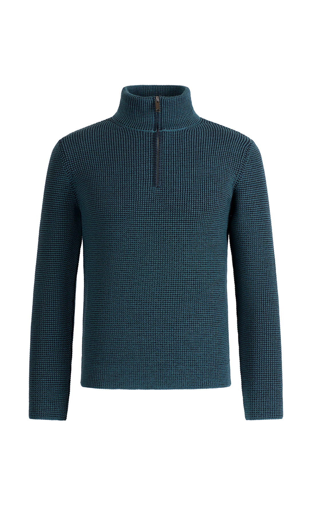 Zip-neck sweater in 10,000-count finest merino wool, regular fit