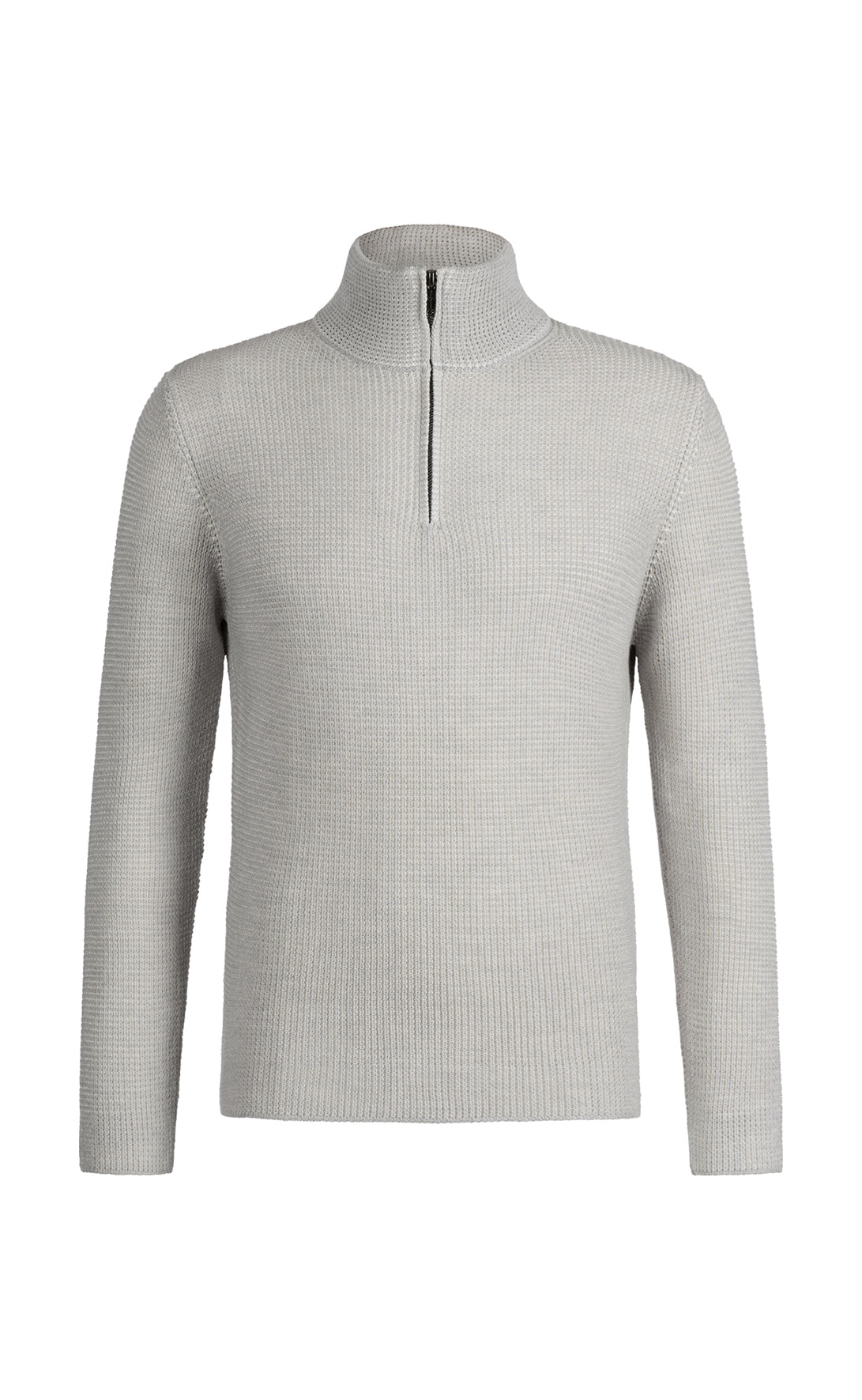Zip-neck sweater in 10,000-count finest merino wool, regular fit