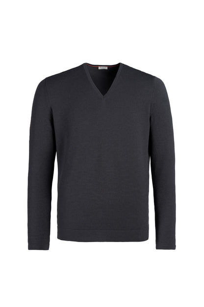 V-Pullover aus Merinowolle mit Stretchanteil