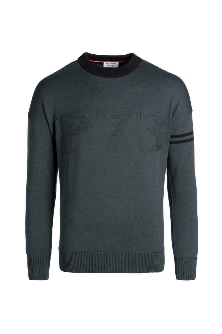 Phil Petter Rundhals-Pullover aus Merinowolle, P73 Logo