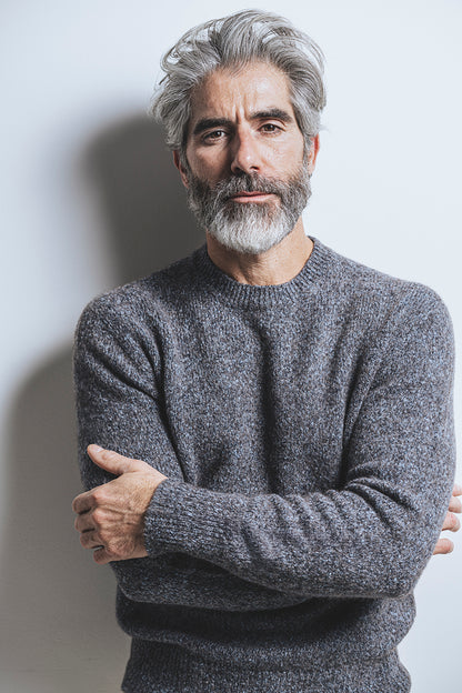 Super soft round neck sweater in tweed look, relaxed fit