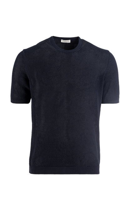Short-sleeved pure cotton sweater in a modern crochet knit