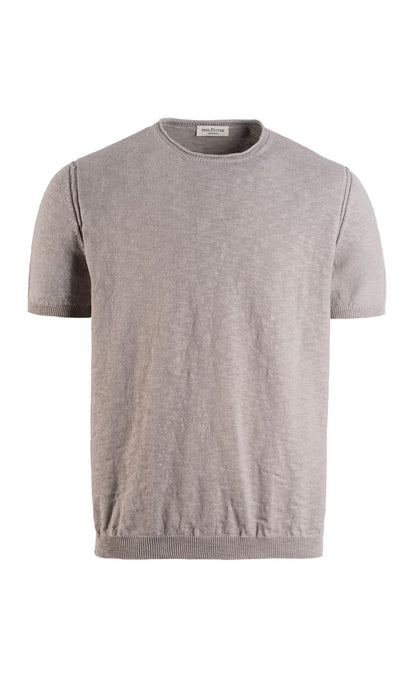 Short-sleeved sweater in soft cotton slub yarn, relaxed fit