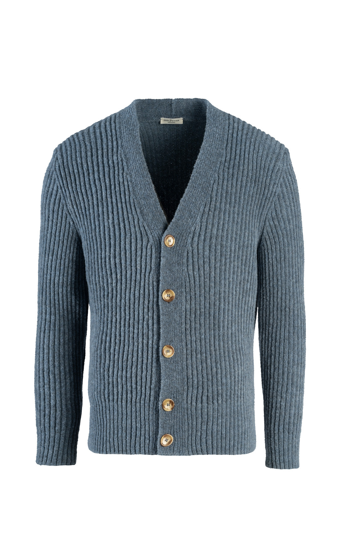 Cardigan aus leichtem Merino-Bouclé-Garn in Rippenstruktur, regular fit