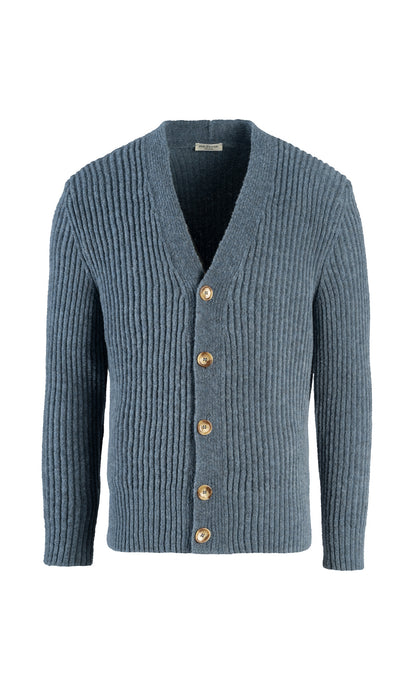 Cardigan aus leichtem Merino-Bouclé-Garn in Rippenstruktur, regular fit