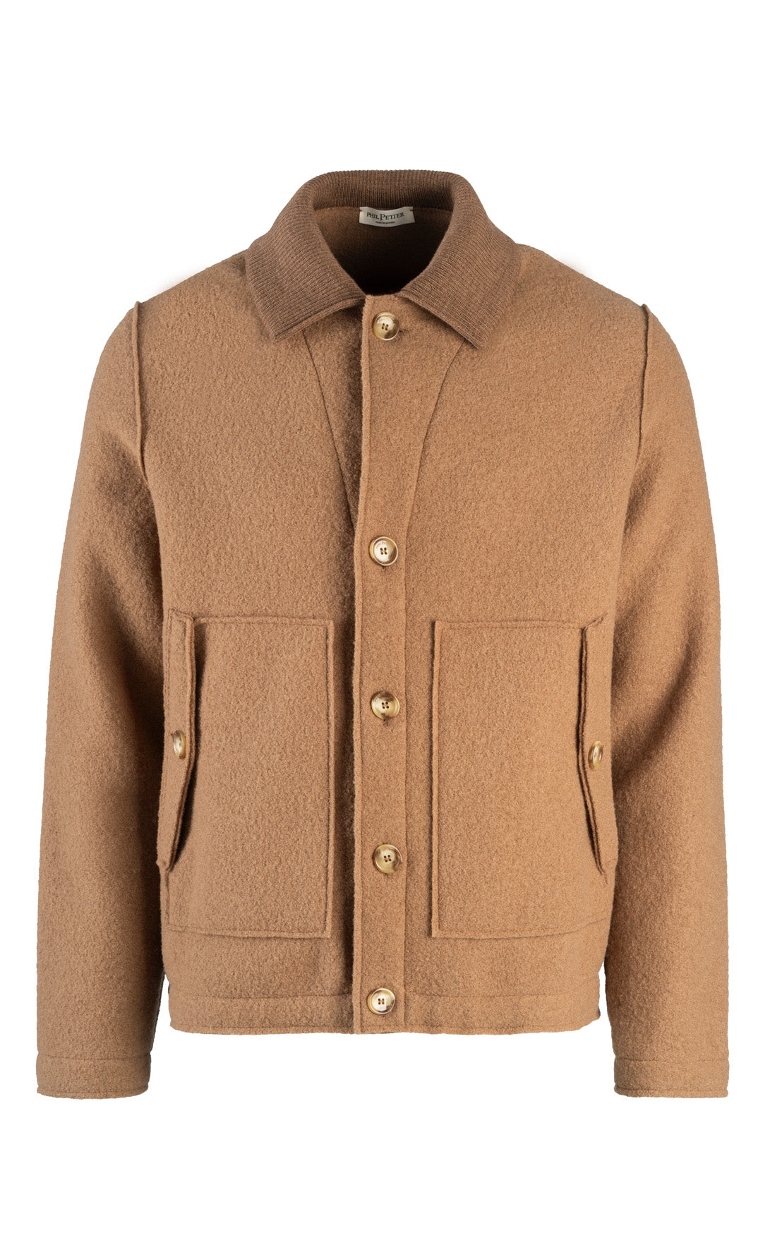 Blouson aus 100% gewalkter Merinowolle mit Strickkragen, relaxed fit