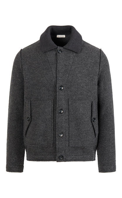 Blouson made of 100% felted merino wool with knitted collar, relaxed fit