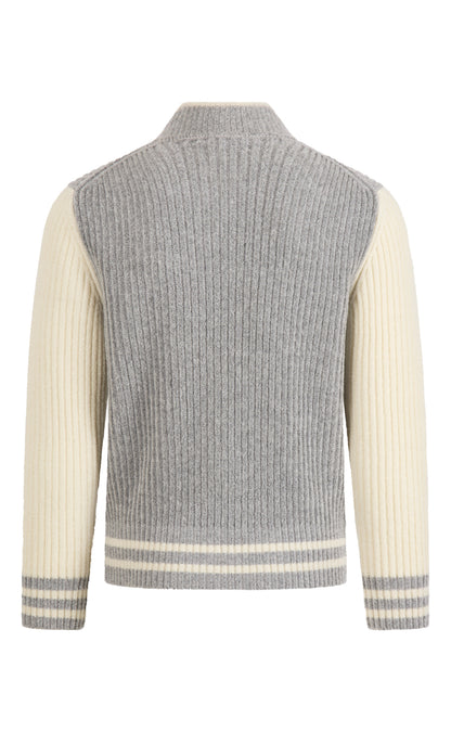 College jacket made of lightweight merino bouclé yarn with a ribbed structure, relaxed fit