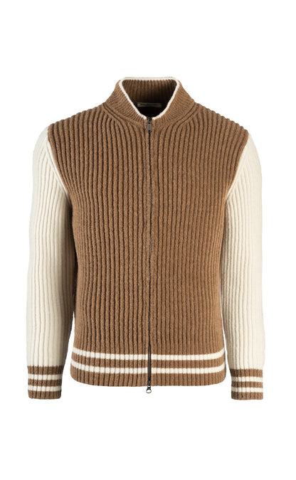 College jacket made of lightweight merino bouclé yarn with a ribbed structure, relaxed fit