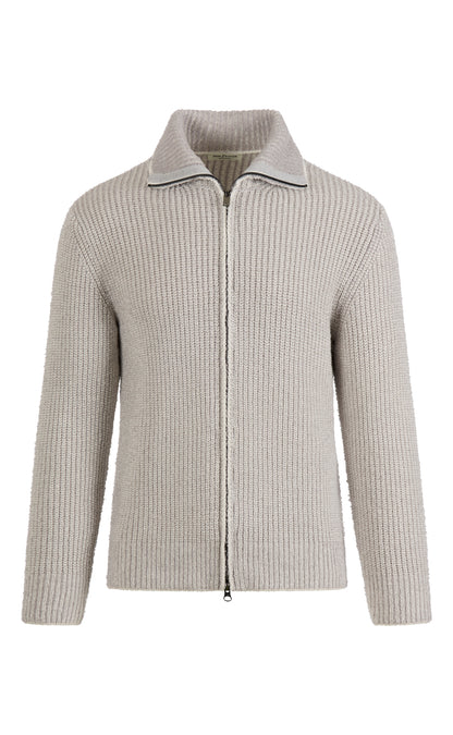 Zip jacket in 2-color pearl-catching structure made of merino wool, relaxed fit