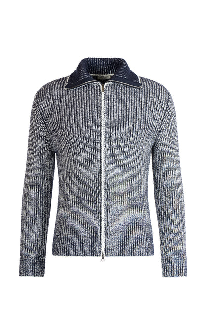 Zip jacket in 2-color pearl-catching structure made of merino wool, relaxed fit
