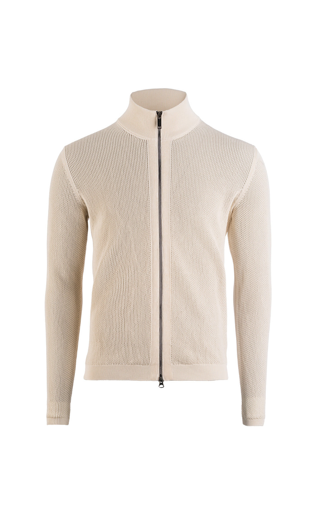 Zip-up jacket made of pure cotton in a modern crochet knit
