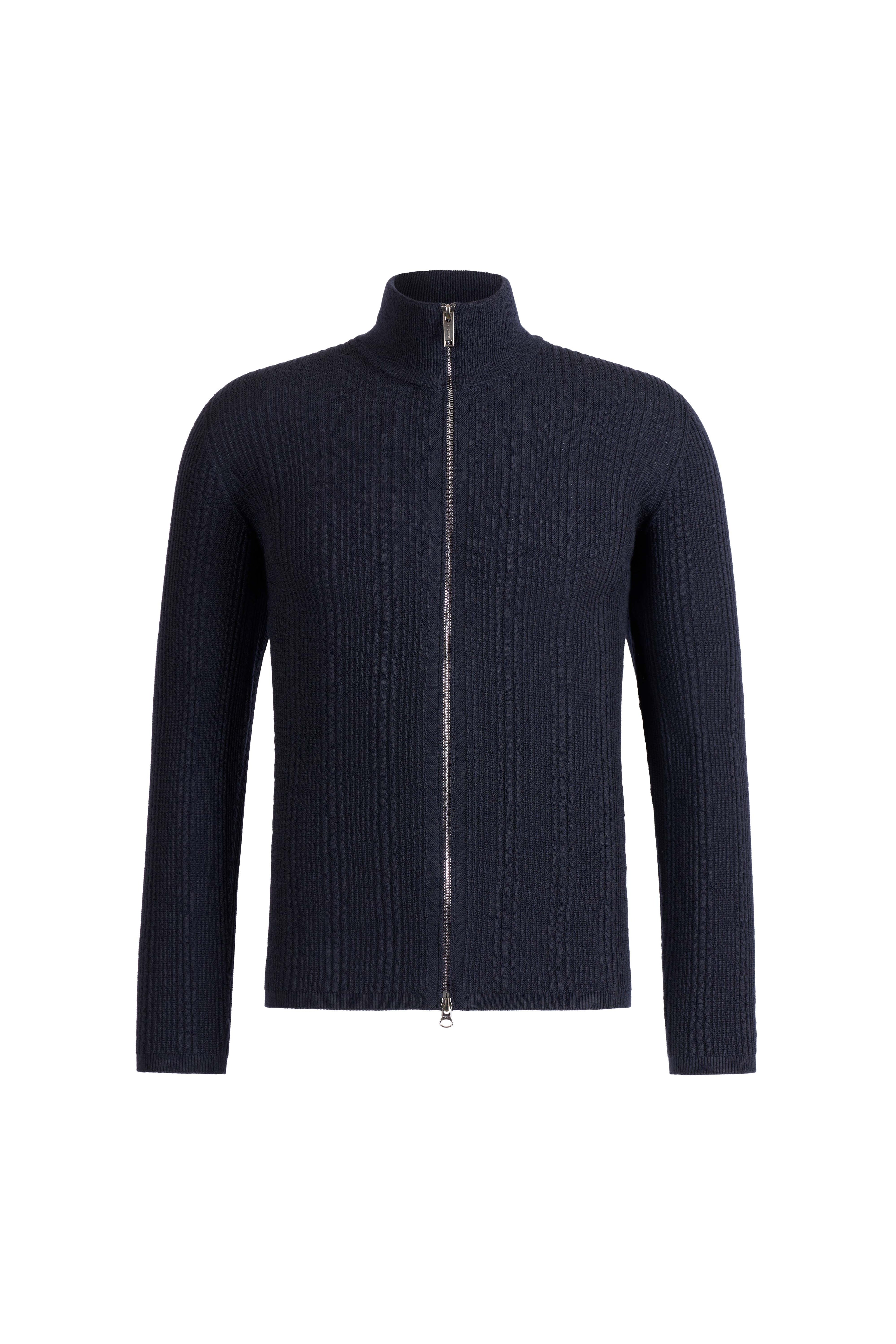 Zippjacke in markanter Rippstruktur, nahtlos gestrickt aus feinster Merinowolle, regular fit