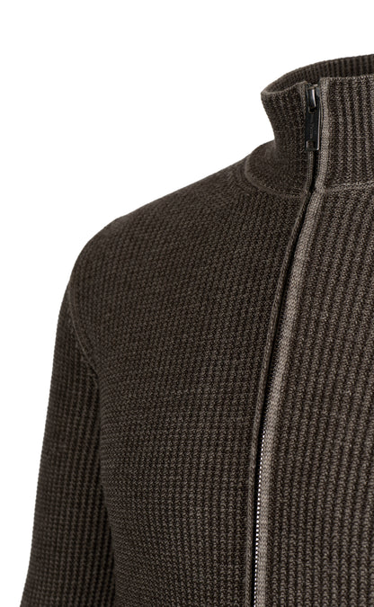 Sportliche Two-tone Zippjacke aus Merino-Baumwollmix, relaxed fit