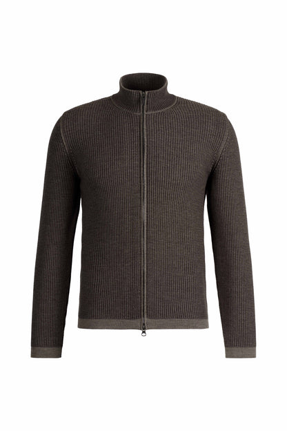 Sportliche Two-tone Zippjacke aus Merino-Baumwollmix, relaxed fit