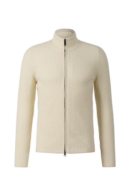 Zippjacke in Rippenstruktur aus superweicher Lambswool, regular fit