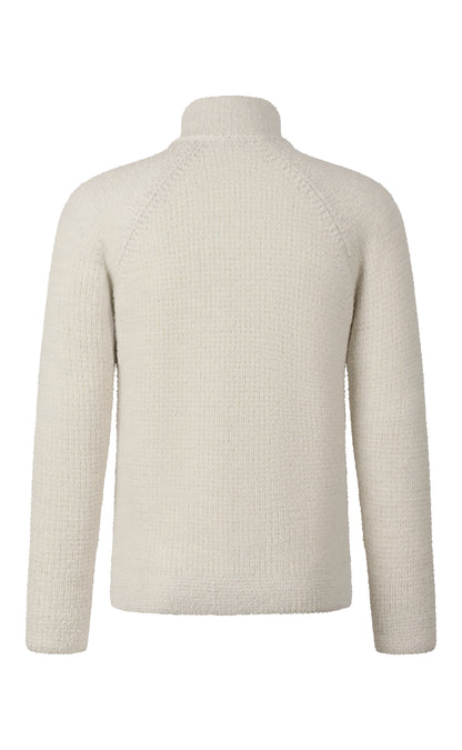Flauschige Zippjacke aus Merino-Doppelperlfang im Fake-Fur-Look, relaxed fit