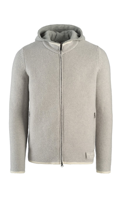 Hooded zip jacket in left-left knit structure made of supersoft lambswool