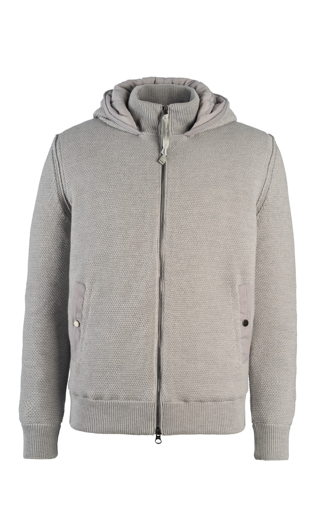 Outdoor jacket in rice grain knit structure made of 100% Merino, fully lined with nylon quilting