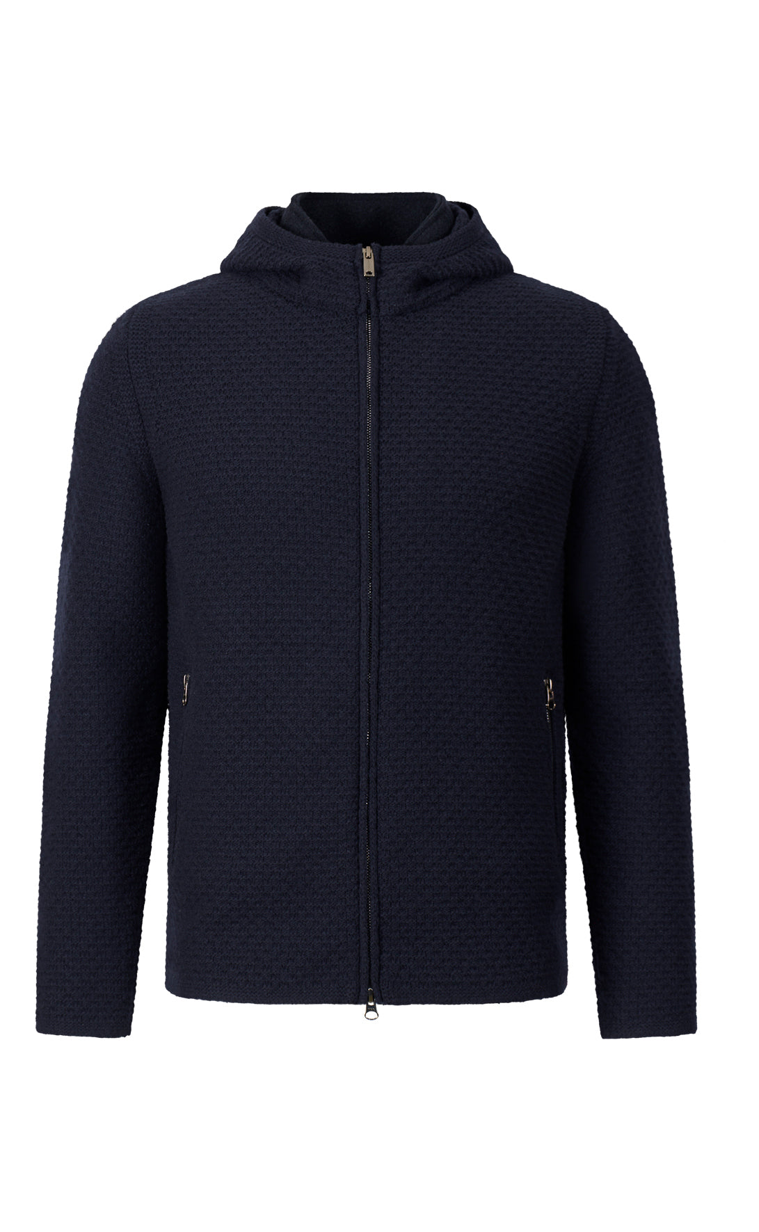 Sportive Kapuzenzippjacke aus Lambswool-Streichgarn mit Waffelstruktur, relaxed fit