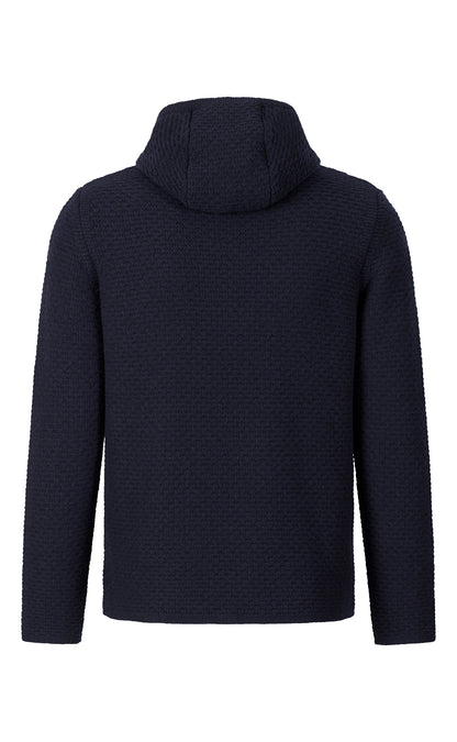 Sportive Kapuzenzippjacke aus Lambswool-Streichgarn mit Waffelstruktur, relaxed fit