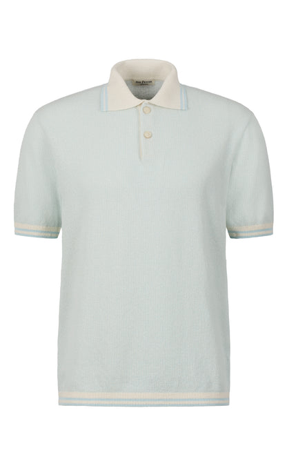 Polo shirt in piqué knit made of cotton bouclé, short sleeve, regular fit