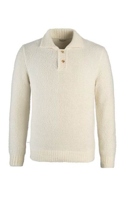 Fake fur-look sweater with polo collar, made from soft, mulesing-free merino wool