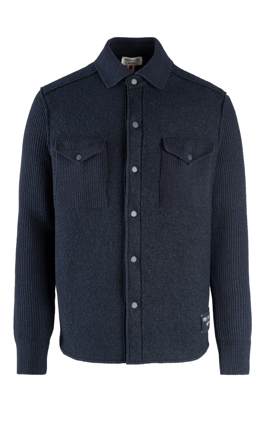 Hybrid overshirt made of Merino wool with knitted sleeves, relaxed fit