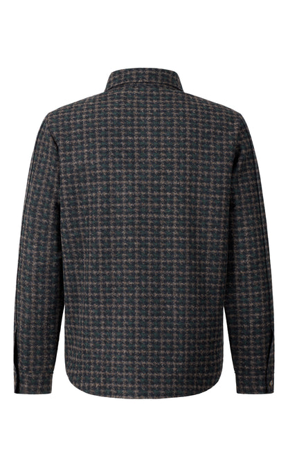 Leichtes Overshirt im Hahnentrittmuster aus Wolle-Baumwolle-Jersey, relaxed fit