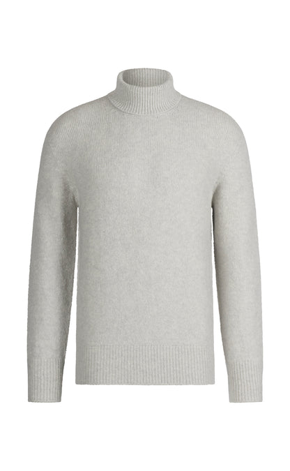 Seamless knitted turtleneck sweater in supersoft tweed yarn, relaxed fit