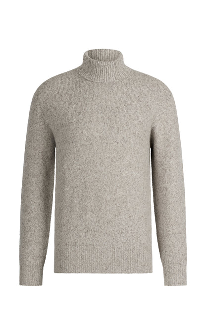 Seamless knitted turtleneck sweater in supersoft tweed yarn, relaxed fit