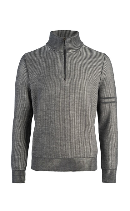 Sporty zip-up sweatshirt made of 2-coloured rib and stripes on the sleeve, 100% Merino, relaxed fit