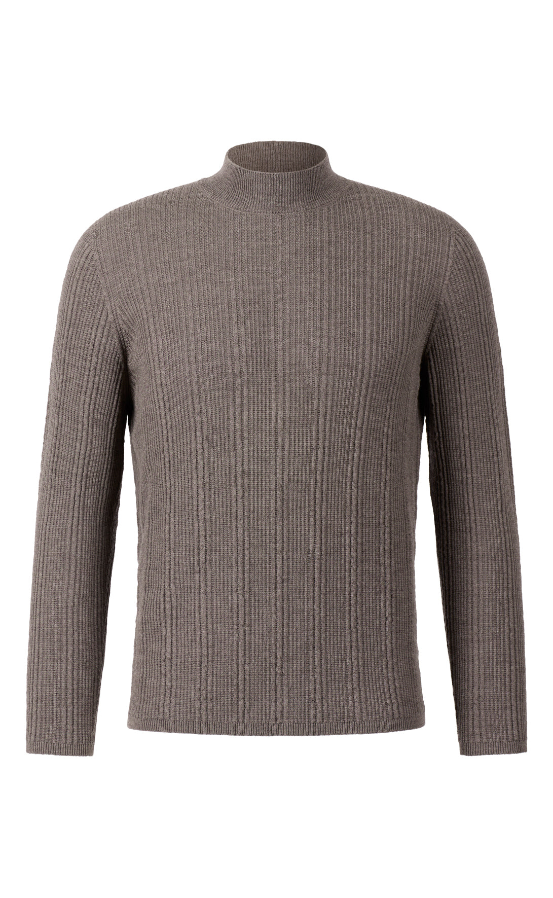 Stehkragen-Pullover in markanter Rippstruktur, nahtlos gestrickt aus feinster Merinowolle, regular fit