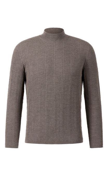 Stehkragen-Pullover in markanter Rippstruktur, nahtlos gestrickt aus feinster Merinowolle, regular fit