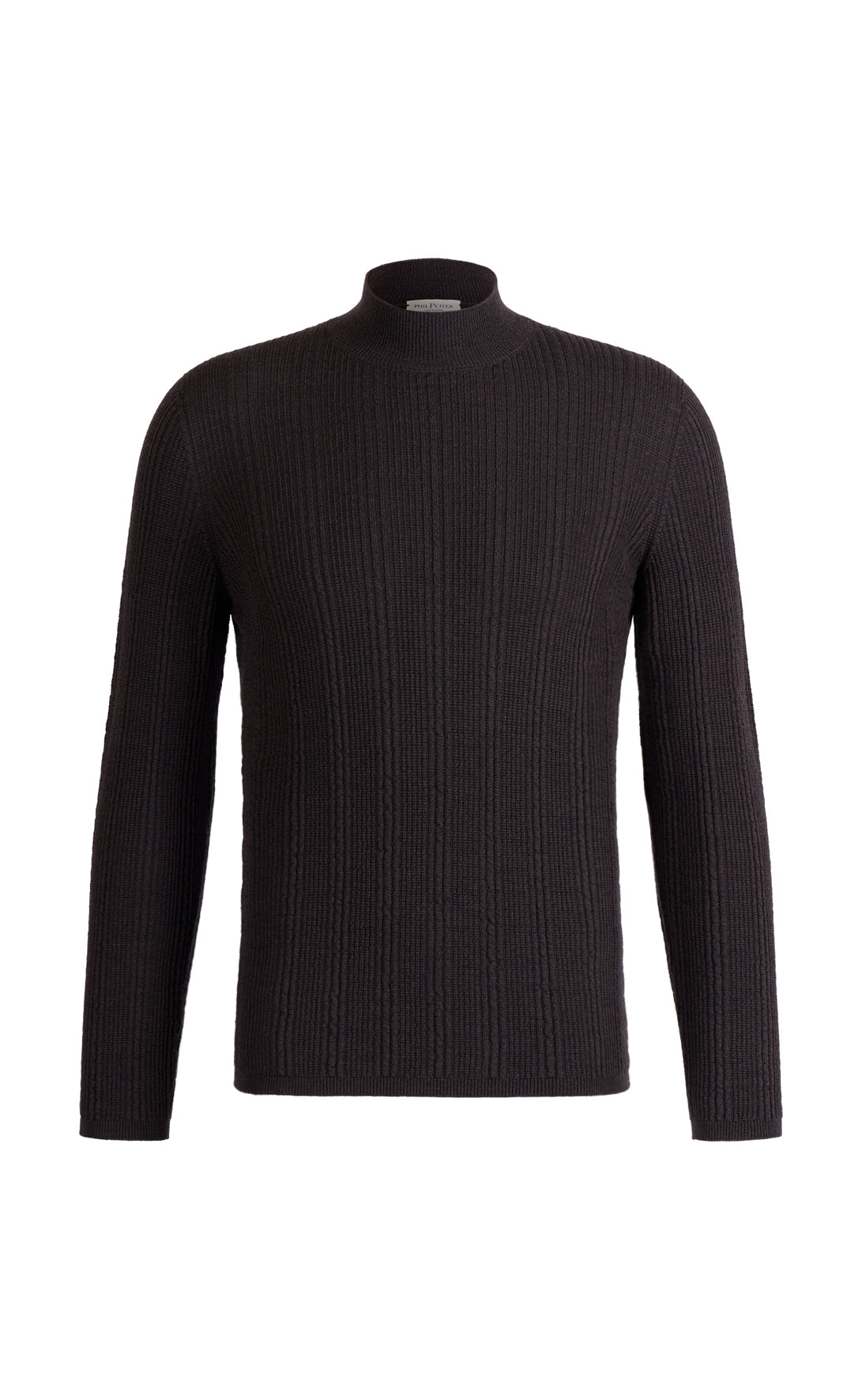 Stehkragen-Pullover in markanter Rippstruktur, nahtlos gestrickt aus feinster Merinowolle, regular fit
