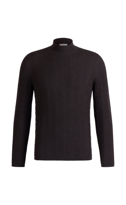 Stehkragen-Pullover in markanter Rippstruktur, nahtlos gestrickt aus feinster Merinowolle, regular fit