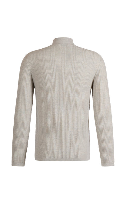 Stehkragen-Pullover in markanter Rippstruktur, nahtlos gestrickt aus feinster Merinowolle, regular fit