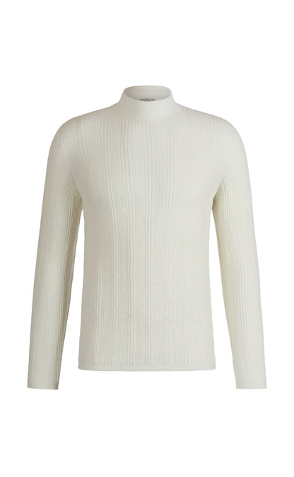 Stehkragen-Pullover in markanter Rippstruktur, nahtlos gestrickt aus feinster Merinowolle, regular fit