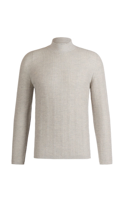 Stehkragen-Pullover in markanter Rippstruktur, nahtlos gestrickt aus feinster Merinowolle, regular fit