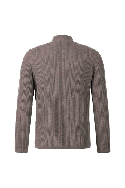 Stehkragen-Pullover in markanter Rippstruktur, nahtlos gestrickt aus feinster Merinowolle, regular fit