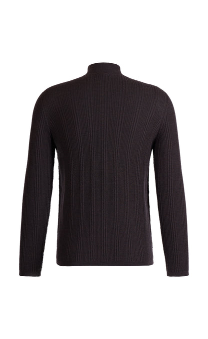 Stehkragen-Pullover in markanter Rippstruktur, nahtlos gestrickt aus feinster Merinowolle, regular fit